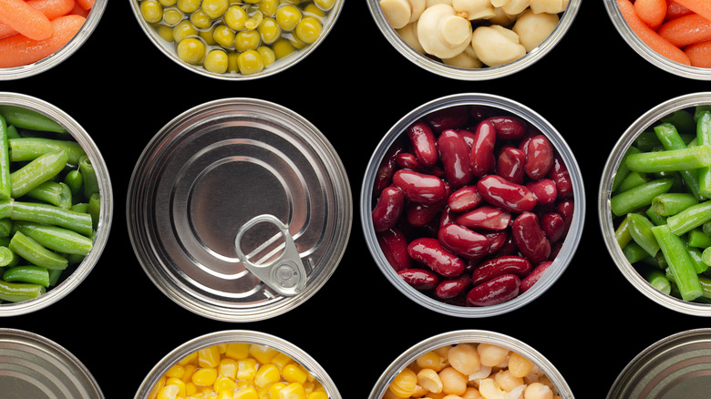 Stacks of canned foods