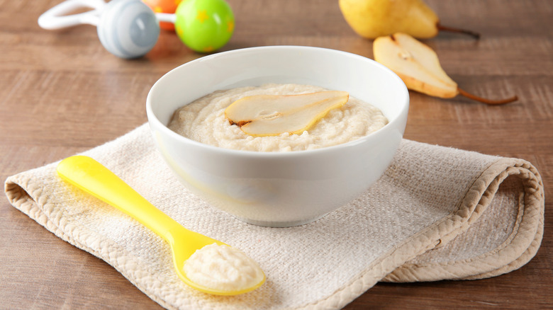 Rice cereal for babies on plate