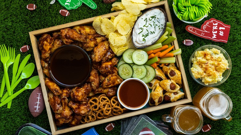 game day appetizers on tray