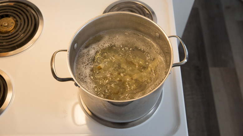 Fries boiling in large pot
