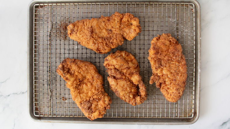 Fried chicken on wire rack