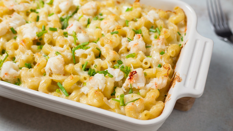 lobster macaroni and cheese on table