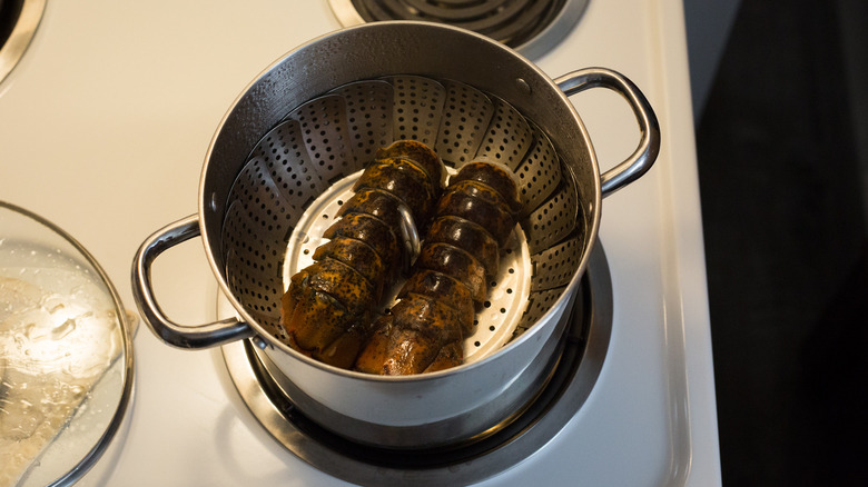 lobster tails in steamer basket