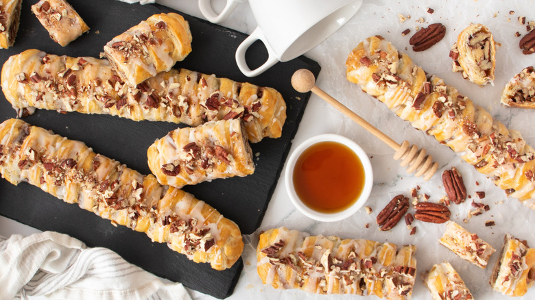 nut-topped braided pastry sticks