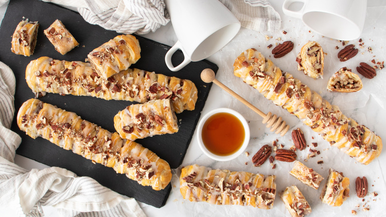 nut-topped braided pastry sticks