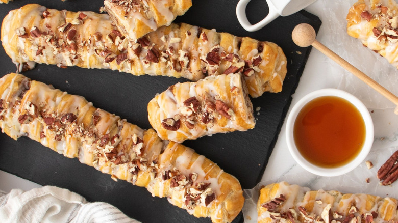 Pecan braids on serving board