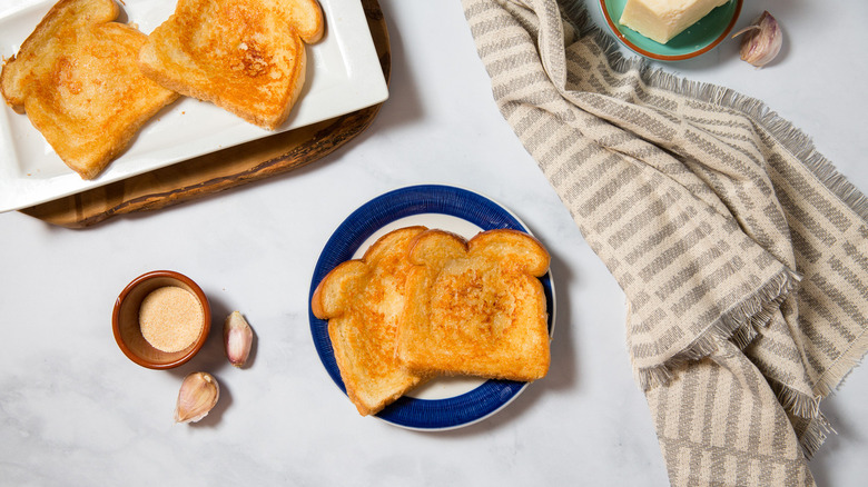 cheese toast served on table
