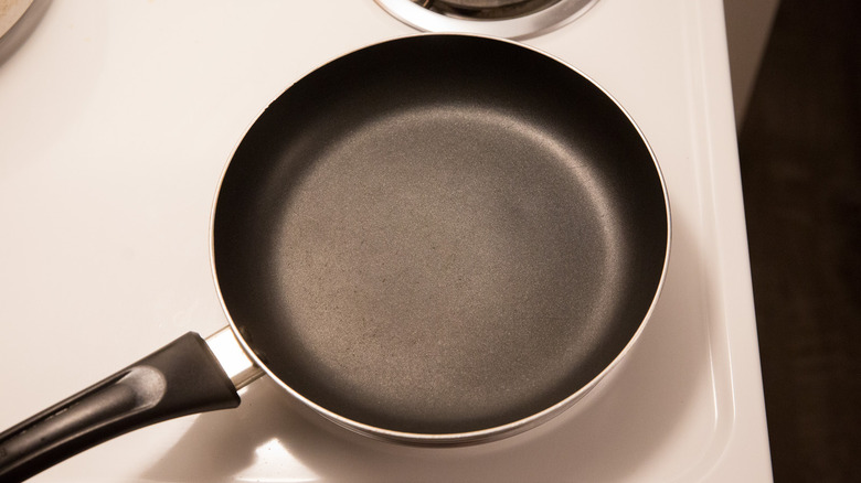 nonstick skillet heating on stovetop