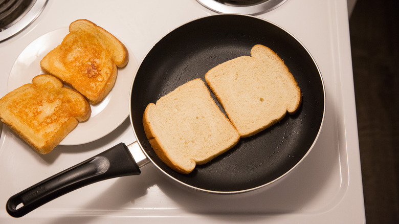 cheese toast cooking in pan