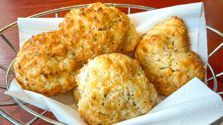 Cheddar Bay Biscuits in a metal basket