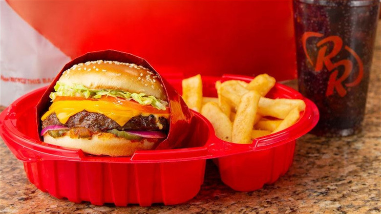 Red Robin burger, fries, and soda
