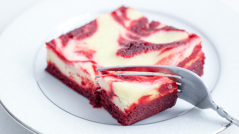 red velvet brownie on a plate 