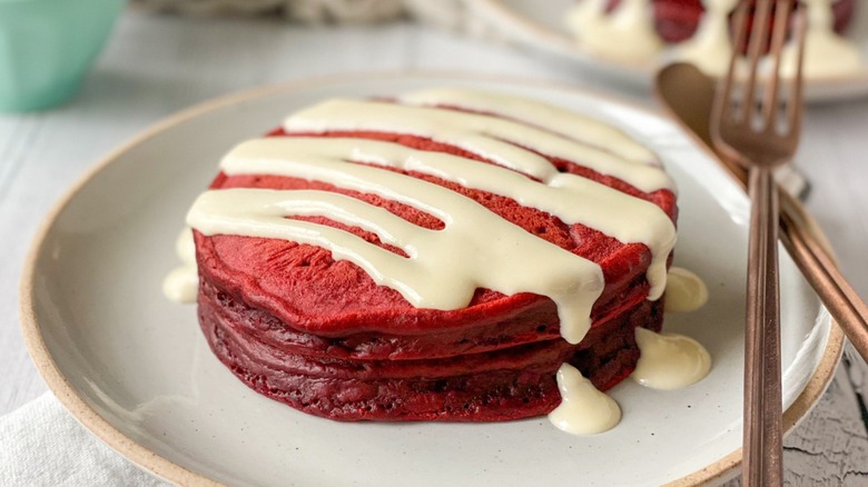 red velvet pancakes stack 