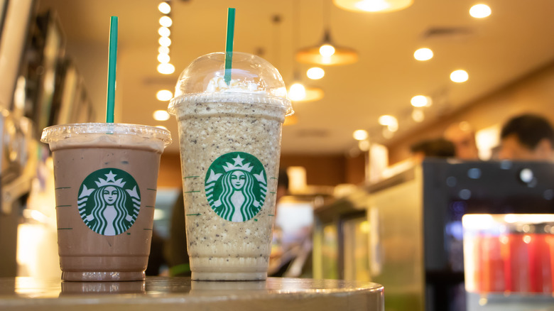 Starbucks drinks sitting on counter