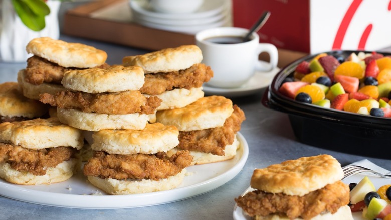 Chick-fil-A chicken biscuits and fruit