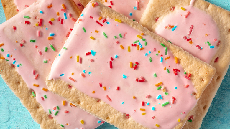 overhead shot of strawberry frosted breakfast pastry