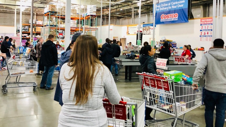 Costco customers in checkout line