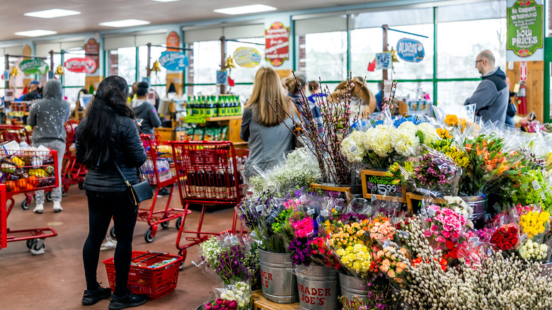 Customer on line at Trader Joe's