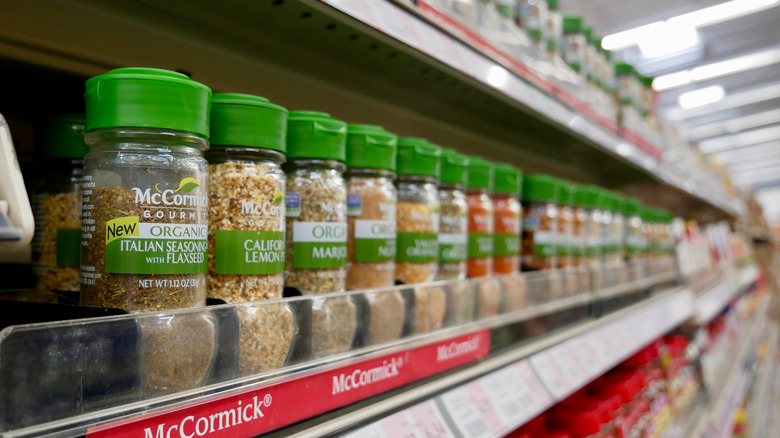 Spice shelf in a grocery store