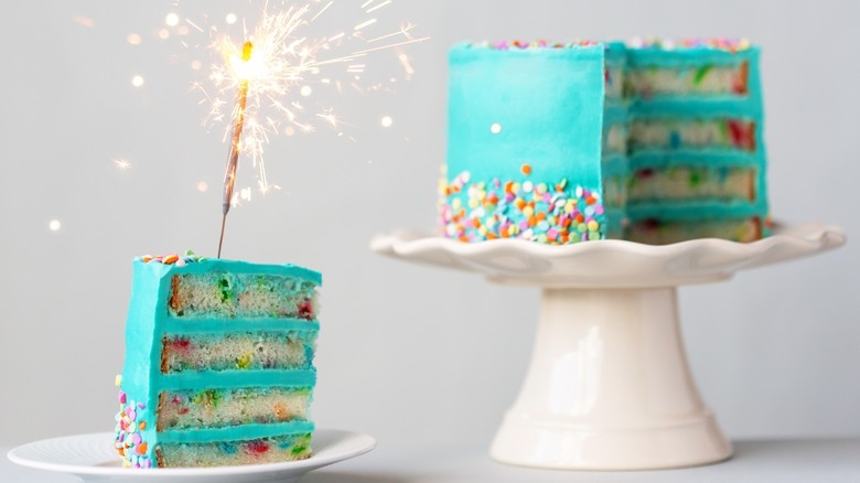 pretty blue-iced birthday cake