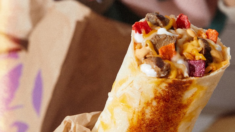 closeup of Taco Bell's double steak grilled cheese burrito