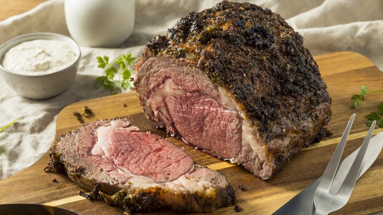 prime rib on wooden board