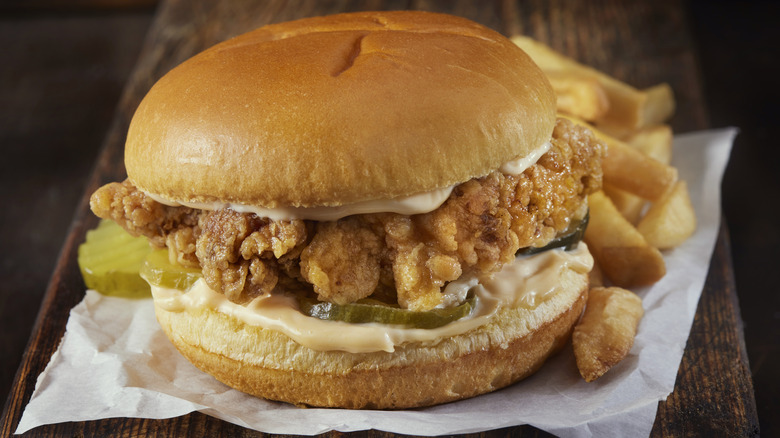 Fried chicken sandwich and fries