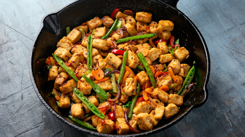 roast stir fry in a cast-iron skillet