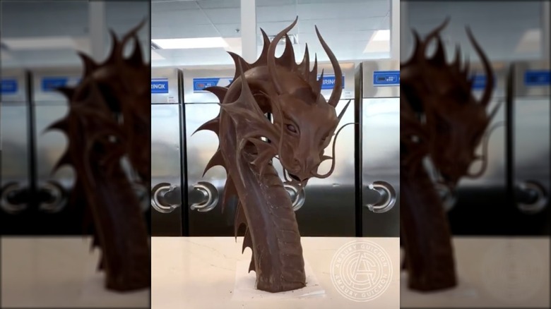 Start of chocolate dragon sculpture