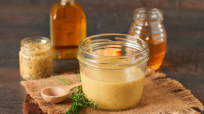 Honey mustard sauce in a jar