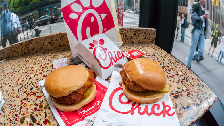 chicken sandwiches on a table