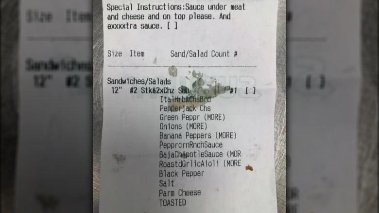 Subway receipt