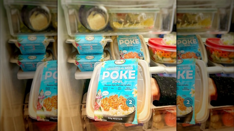 Poke bowl with blue packaging