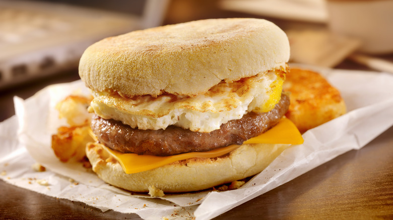 Breakfast sandwich on English muffin