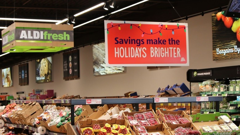 Holiday signage in Aldi grocery store