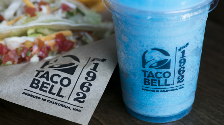 A freeze drink and chicken tacos at Taco Bell