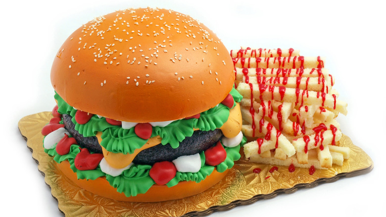 realistic burger and fries cake