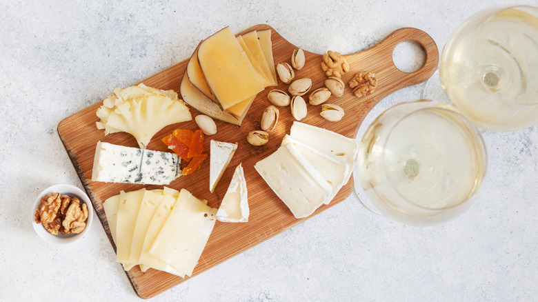 An assorted cheese board