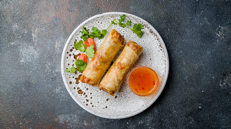 two crispy egg rolls