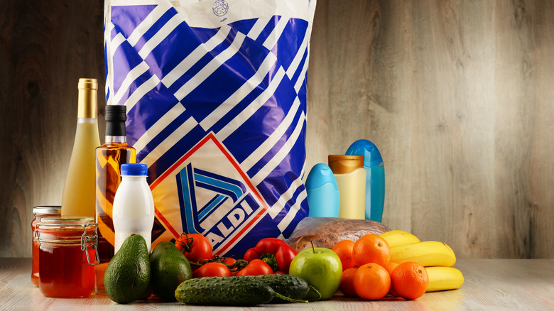 An Aldi shopping bag with produce