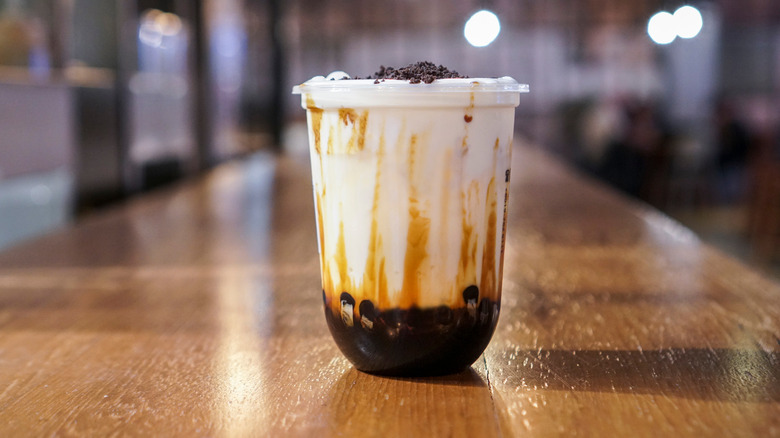 Boba tea on wooden table