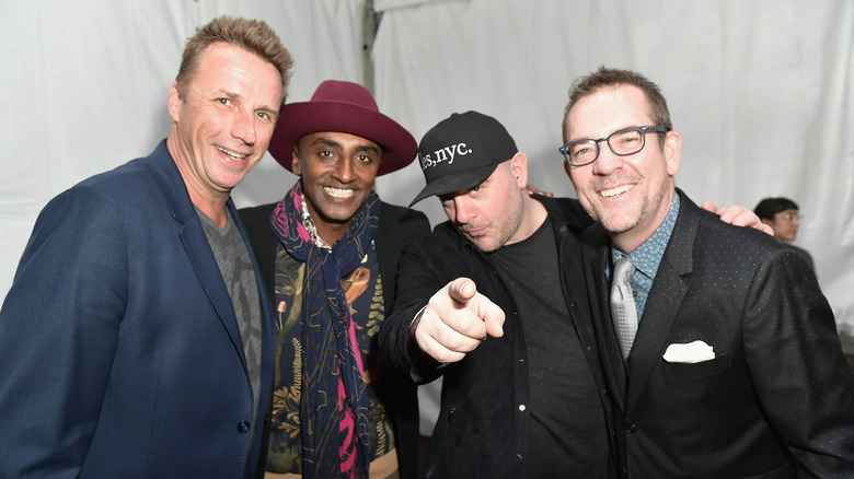 Chopped judges Marc Murphy, Marcus Samuelsson, Chris Santos, and Chopped host Ted Allen