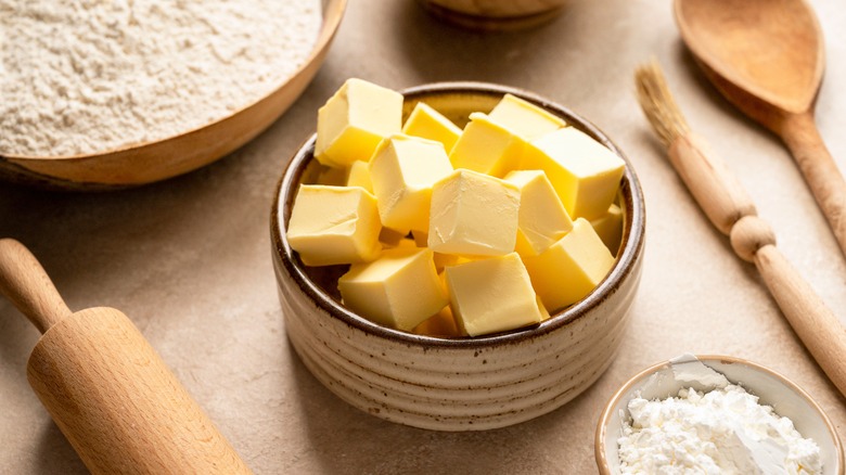 Cubes of butter in a bowl