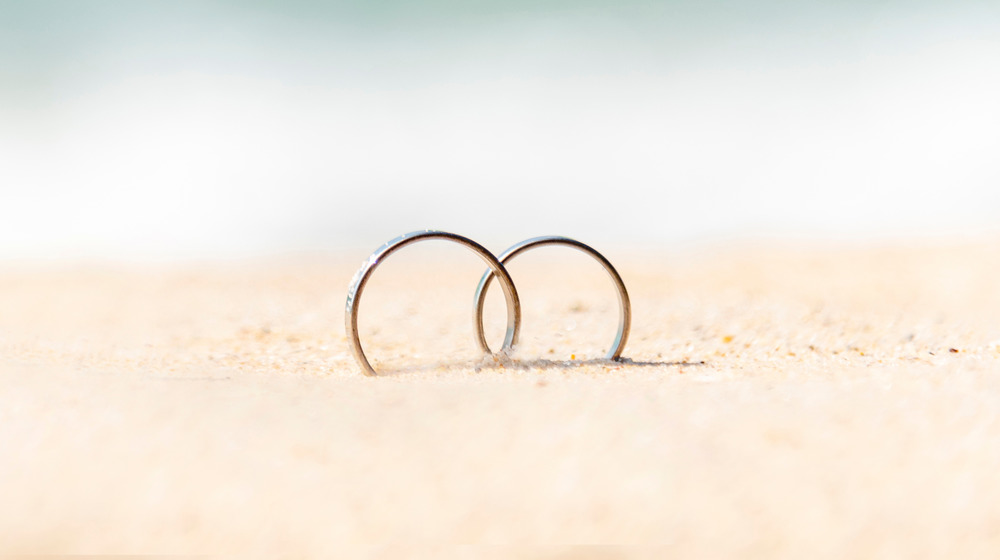 Two wedding rings in the sand