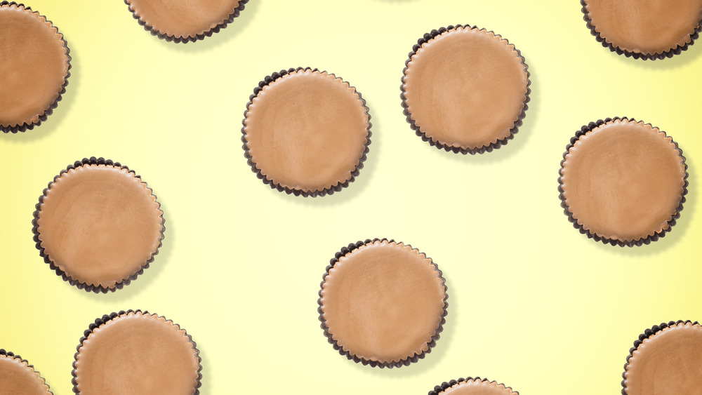 Peanut butter cups on a yellow background