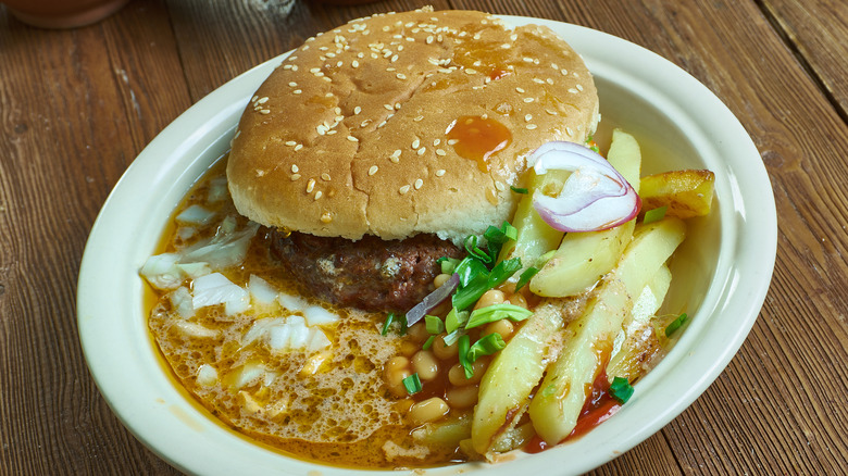 slopper sandwich with fries