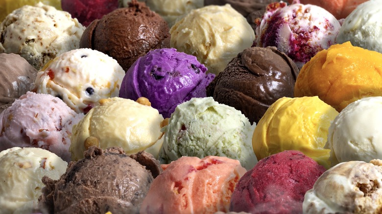 Assorted scoops of ice cream