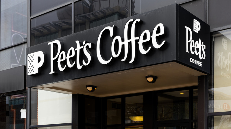 Peet's Coffee sign above the door of a coffee shop in Chicago