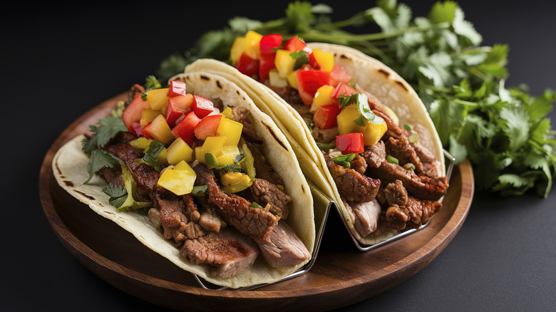 plate of steak tacos