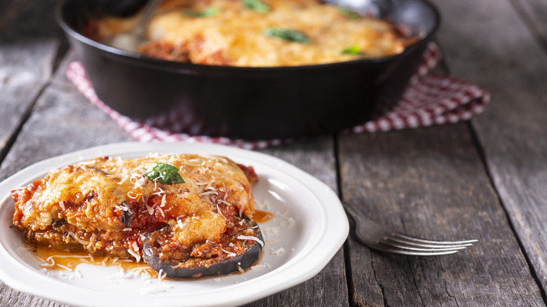 Eggplant Parmesan and iron skillet